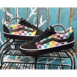VANS Old Skool Checkered Skate Shoe 500714 Rainbow Multi Color Sz 6.5 Modified